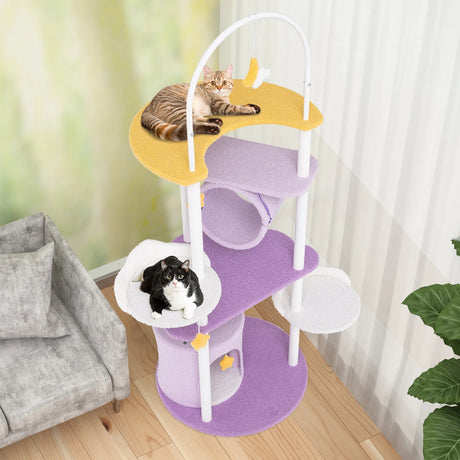 62 Inches Large Cat Tower with Metal Frame and Jumping Platforms-Purple