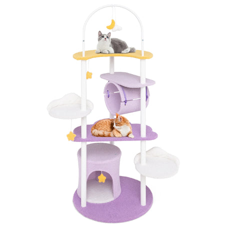 62 Inches Large Cat Tower with Metal Frame and Jumping Platforms-Purple