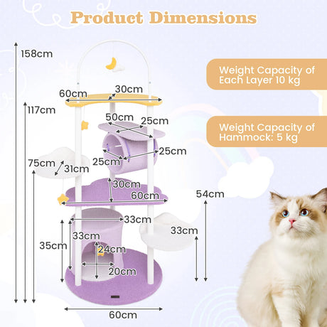 62 Inches Large Cat Tower with Metal Frame and Jumping Platforms-Purple