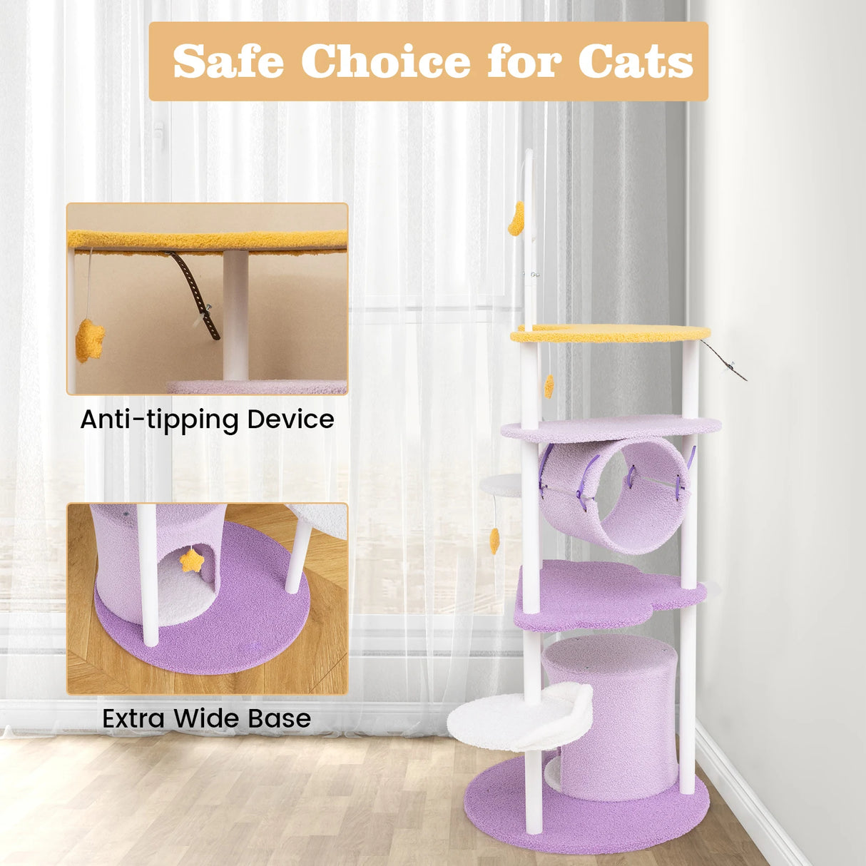 62 Inches Large Cat Tower with Metal Frame and Jumping Platforms-Purple