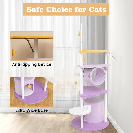 62 Inches Large Cat Tower with Metal Frame and Jumping Platforms-Purple