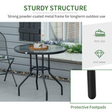 Outsunny Outdoor φ80cm Round Dining Table Tempered Glass Top Steel Frame Bistro Coffee End Side Table Garden w/ Parasol Hole