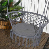 Outsunny Outdoor Hanging Rope Chair with Cotton Rope, Cotton-Polyester Blend Macrame Garden Hammock Chair with Seat Cushion, Support Backrest, for Patio, Garden, Porch, Dark Grey