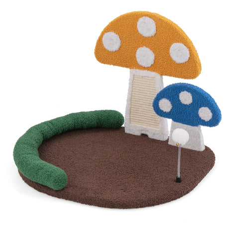Mushroom Cat Bed Cat Claw Scratcher with Wide Bed and Sisal Scratch Panel-Multicolor