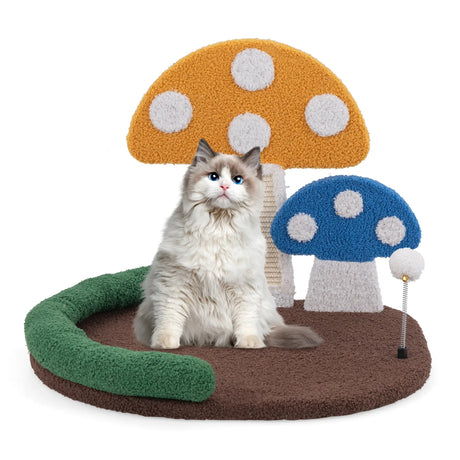 Mushroom Cat Bed Cat Claw Scratcher with Wide Bed and Sisal Scratch Panel-Multicolor