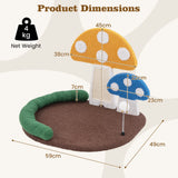 Mushroom Cat Bed Cat Claw Scratcher with Wide Bed and Sisal Scratch Panel-Multicolor