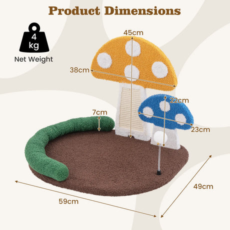 Mushroom Cat Bed Cat Claw Scratcher with Wide Bed and Sisal Scratch Panel-Multicolor