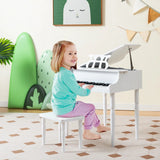 30-Key Wood Toy Kids Grand Piano with Bench and Music Rack-White