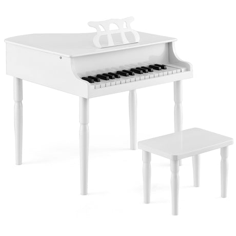 30-Key Wood Toy Kids Grand Piano with Bench and Music Rack-White