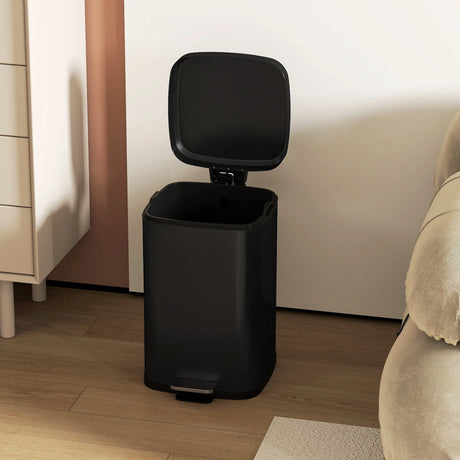 HOMCOM 20L Modern Boxy Metal Home Kitchen Bin - Black