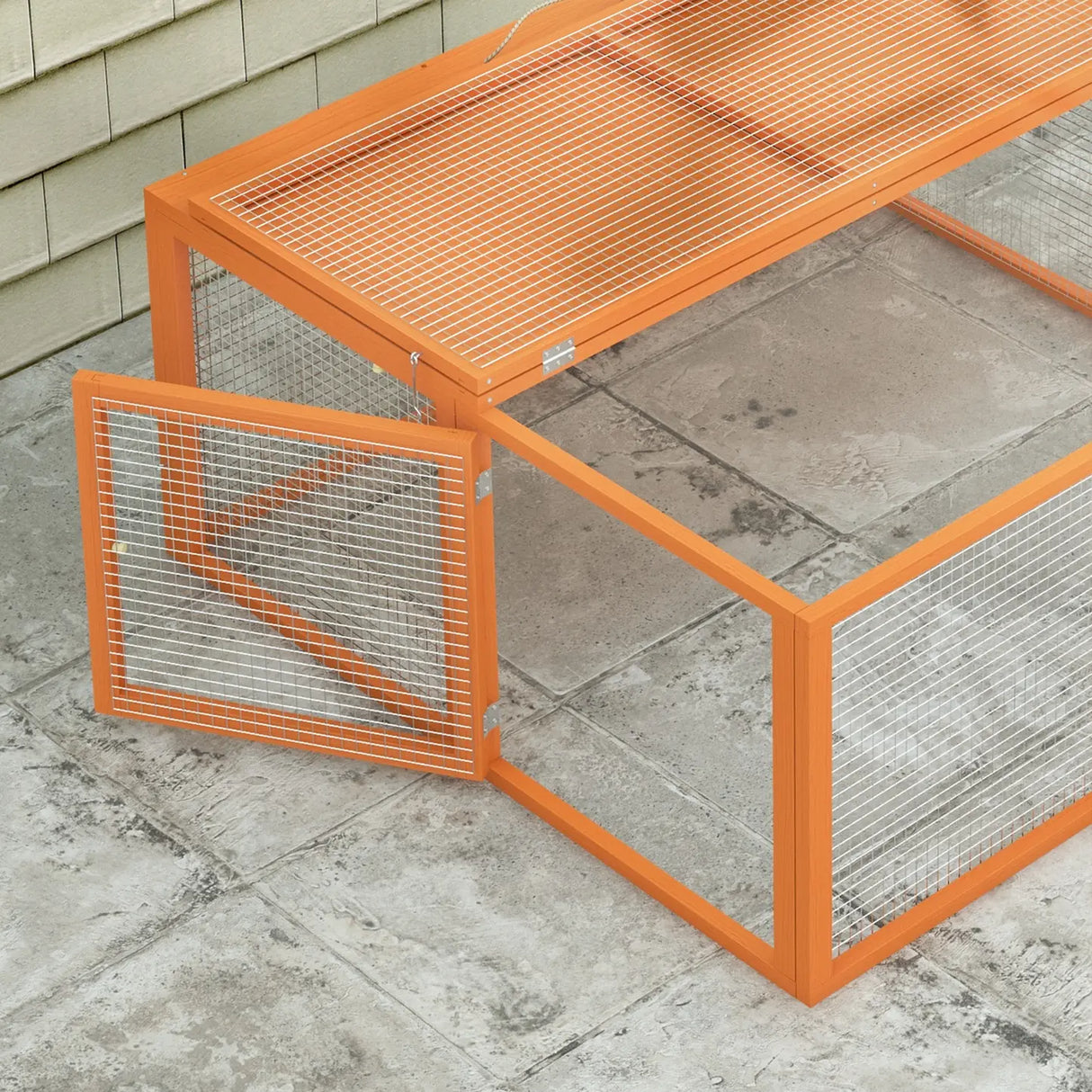 PawHut Wooden Folding Rabbit Hutch, for 2-3 Rabbits - Orange