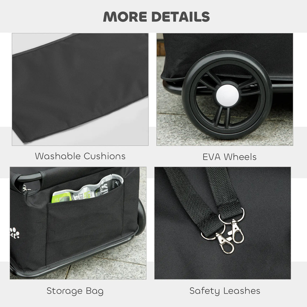 PawHut Pet Wagon Cart, Dog Stroller for Small Dogs and Cats with 4 Wheels, Safety Straps, Storage Bag, Mat