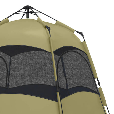 Outsunny Six Man Hexagon Camping Tent with Hang Hook and Carry Bag - Dark Green and Light Grey