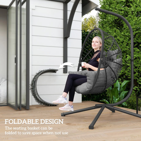 Outsunny Metal Stand Hanging Egg Chair, with Full Body Padded Seat - Grey