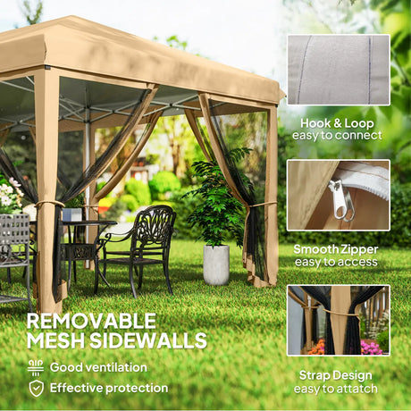 Outsunny 3 x 6m Pop Up Gazebo, Outdoor Canopy Shelter, Marquee Party Wedding Tent with 6 Mesh Walls and Carry Bag, Beige