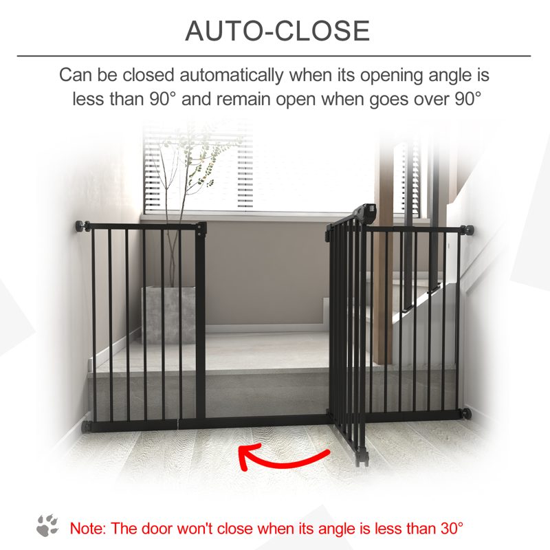 PawHut Dog Gate Stair Gate Pressure Fit Pets Barrier Auto Close for Doorway Hallway, 74-148cm Wide Adjustable, Black