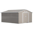 Outsunny 13 x 11ft Garden Metal Storage Shed Outdoor Storage Shed with Foundation Kit Ventilation & Doors, Light Grey