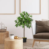 Outsunny Artificial Bay Laurel Topiary Trees w/ Pot Fake, Set Of 2 90cm/3FT Indoor Greenery Plant Home Office Garden Decor Green