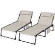 Outsunny Set of Two Sun Loungers, with Five-Position Reclining Backs - Khaki