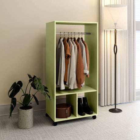 HOMCOM Open Wardrobe on Wheels, Bedroom Wardrobe with Clothes Hanging Rail, 2 Storage Shelves, Mobile Garment Rack for Cloakroom, Hallway, Green
