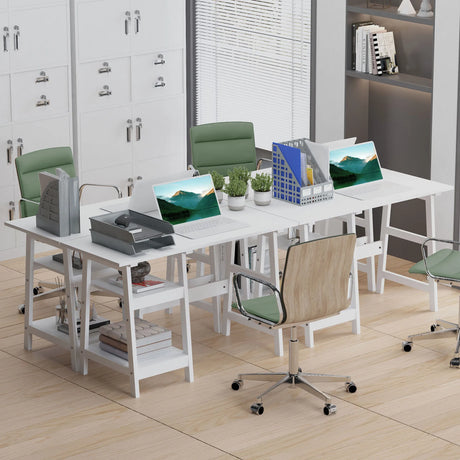 HOMCOM Compact Computer Desk with Storage Shelves, Study Table with Bookshelf, PC Table Workstation for Home Office, Study, Easy Assembly, 106 x 51cm, White