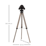 HOMCOM Industrial Style Adjustable Tripod Floor Lamp Vintage Spotlight Reading Lamp w/ Wood Metal Legs E27 Base For Living Room Bedroom, 100-140cm, Natural