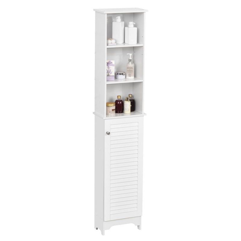 HOMCOM Tall Bathroom Cabinet Storage Cupboard Floor Standing Home Bathroom Furniture w/ 6 Shelves 165H x 34W x 20D cm White