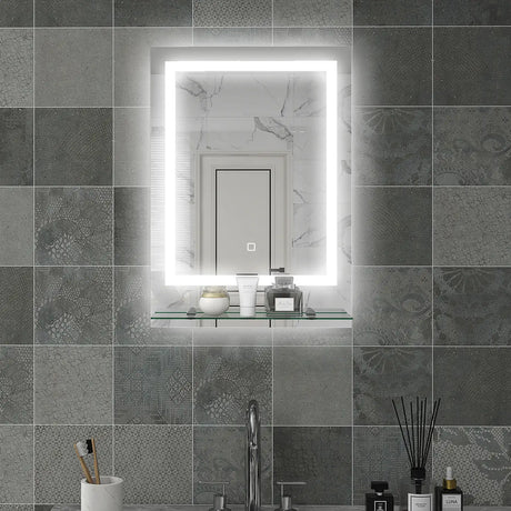 kleankin Large Vanity Mirror with Lights and Shelf, Illuminated bathroom Mirror with 3 Colour Brightness, Smart Touch, Anti-Fog