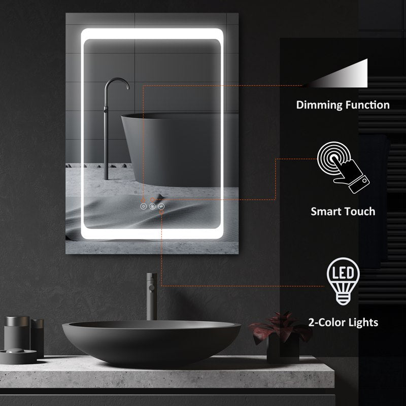 kleankin LED Illuminated Bathroom Mirror Cabinet with LED Lights, Wall-mounted Storage Organizer with Shelves, Touch Switch For Makeup Cosmetic