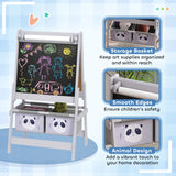 ZONEKIZ Kids Table and Chairs, Kids Storage Unit and Kids Easel Set, Cute Animal Design Kids Activity Furniture Set for Ages 3-8 Years, Grey