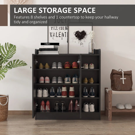 HOMCOM Shoe Storage Cabinet with Adjustable Shelves - Black