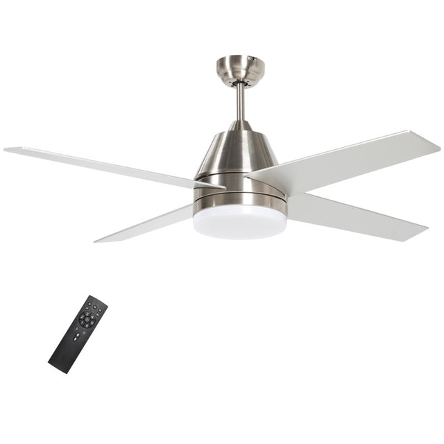 HOMCOM Ceiling Fan with LED Light, Flush Mount Ceiling Fan Lights with Reversible Blades, Remote, Silver and Black