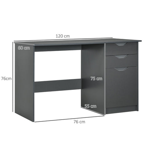 HOMCOM Computer Desk with Drawers, High Gloss Home Office Desk with Storage Cabinet, Study Workstation, 120 x 60cm, Grey