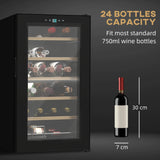 HOMCOM 24 Bottle Wine Fridge, 65 Litre Capacity, 43cm Freestanding Wine Cooler Fridge with Glass Door, LED Light, Digital Touch Screen, Temperature Control, Black