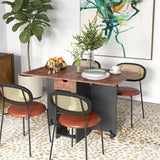 HOMCOM Folding Dining Table, Drop Leaf Table for Small Spaces, Foldable Table with Drawer and Storage Shelves for Kitchen, Dining Room, Rustic Brown