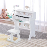HOMCOM 37 Keys Kids Piano Mini Electronic Keyboard Light Kids Musical Instrument Educational Game Children Grand Piano Toy Set w/Stool & Microphone & Music Stand (White)