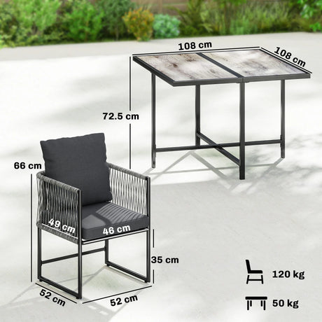 Outsunny 4-Seater Garden Dining Set, Rattan Outdoor Furniture with Space-Saving Chairs and Thick Cushions for Patio Balcony Black