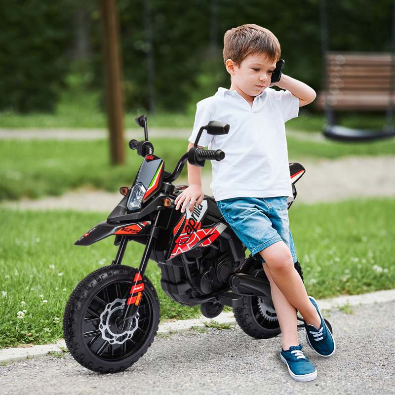 AIYAPLAY 12V Aprilia Licenced Kids Motorbike with Training Wheels, Spring Suspension, LED Light, USB, Music, Red