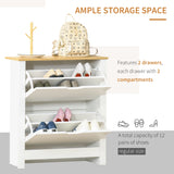 HOMCOM Narrow Shoe Cabinet, Space Saving Shoe Storage Cabinet with 2 Flip Drawers and Adjustable Shelves for 6-12 Pairs of Shoes for Hallways and Living Room, White