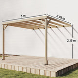 Outsunny Lean-To Wooden Pergola Kit, Decorative Garden Gazebo with Stable Structure and Concrete Anchors, 3 x 3 m, Light Brown
