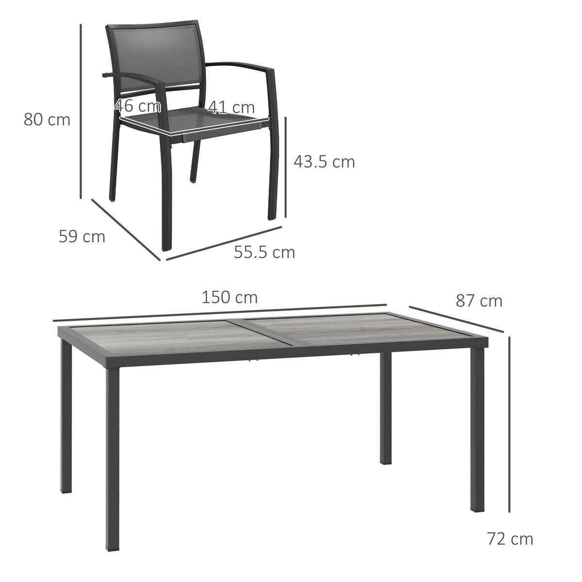 Outsunny Five-Piece Casual Outdoor Dining Set, with Wood-Effect Table - Grey