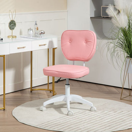 Vinsetto Vanity Office Chair, PU Leather Computer Chair for Home, with Adjustable Height, Armless, Swivel Wheels, Pink