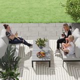 Outsunny Four-Piece Garden Corner Sofa Set with 2 Loveseats and 2 Coffee Tables - Grey
