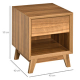 HOMCOM Modern Bedside Table Nightstand, Living Room End Table, Side Table with Drawer and Shelf, Set of 2, Walnut Brown