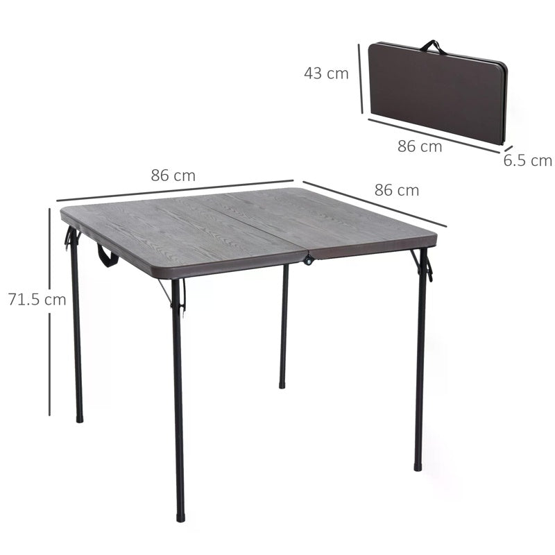 Outsunny 2.8FT Metal Portable Picnic Table Outdoor Furniture, 86Lx86Wx71.5H cm-Black/Brown