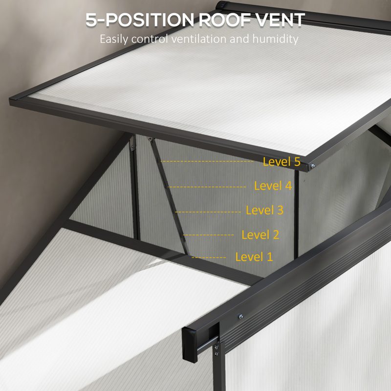 Outsunny 6 x 2.5ft Polycarbonate Greenhouse Walk-In Green House with Rain Gutter, Sliding Door, Window, Foundation, Dark Grey