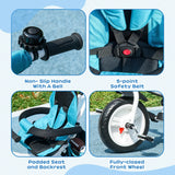 HOMCOM 6 in 1 Kids Trike Push Bike w/ Push Handle, Canopy, 5-point Seat Belt, Storage, Footrest, Brake, for 1-5 Years, Blue