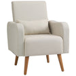 HOMCOM Accent Chair, Linen-Touch Armchair, Upholstered Leisure Lounge Sofa for Living Room, Club Chair with Wooden Frame, Cream