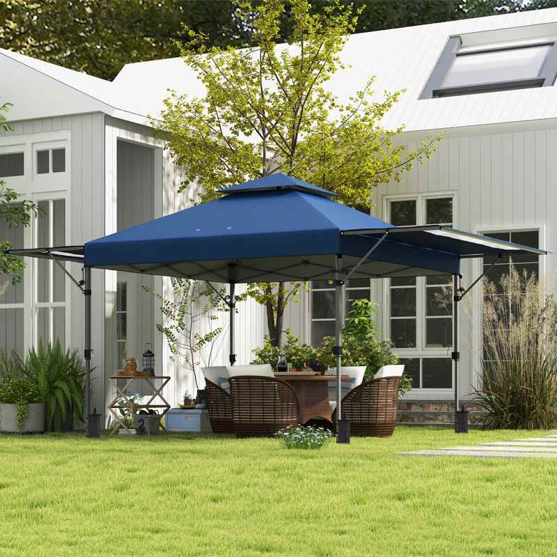 Outsunny 5 x 3m Height Adjustable Pop-Up Gazebo, with Accessories - Blue