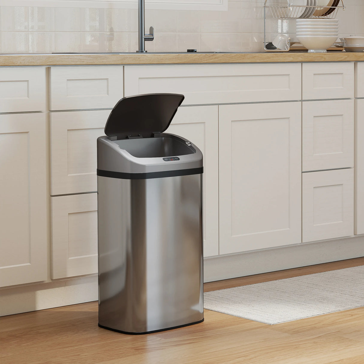 HOMCOM 48L Stainless Steel Sensor Bin - Silver-Tone
